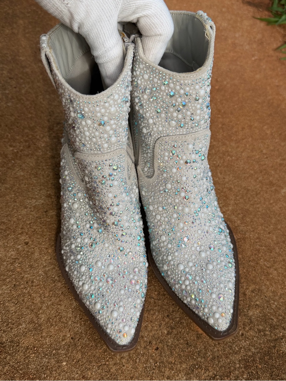 Very G Kady Pearl Women’s Size 8 Rhinestone Western Cowboy Ankle Boots White - Picture 3 of 14